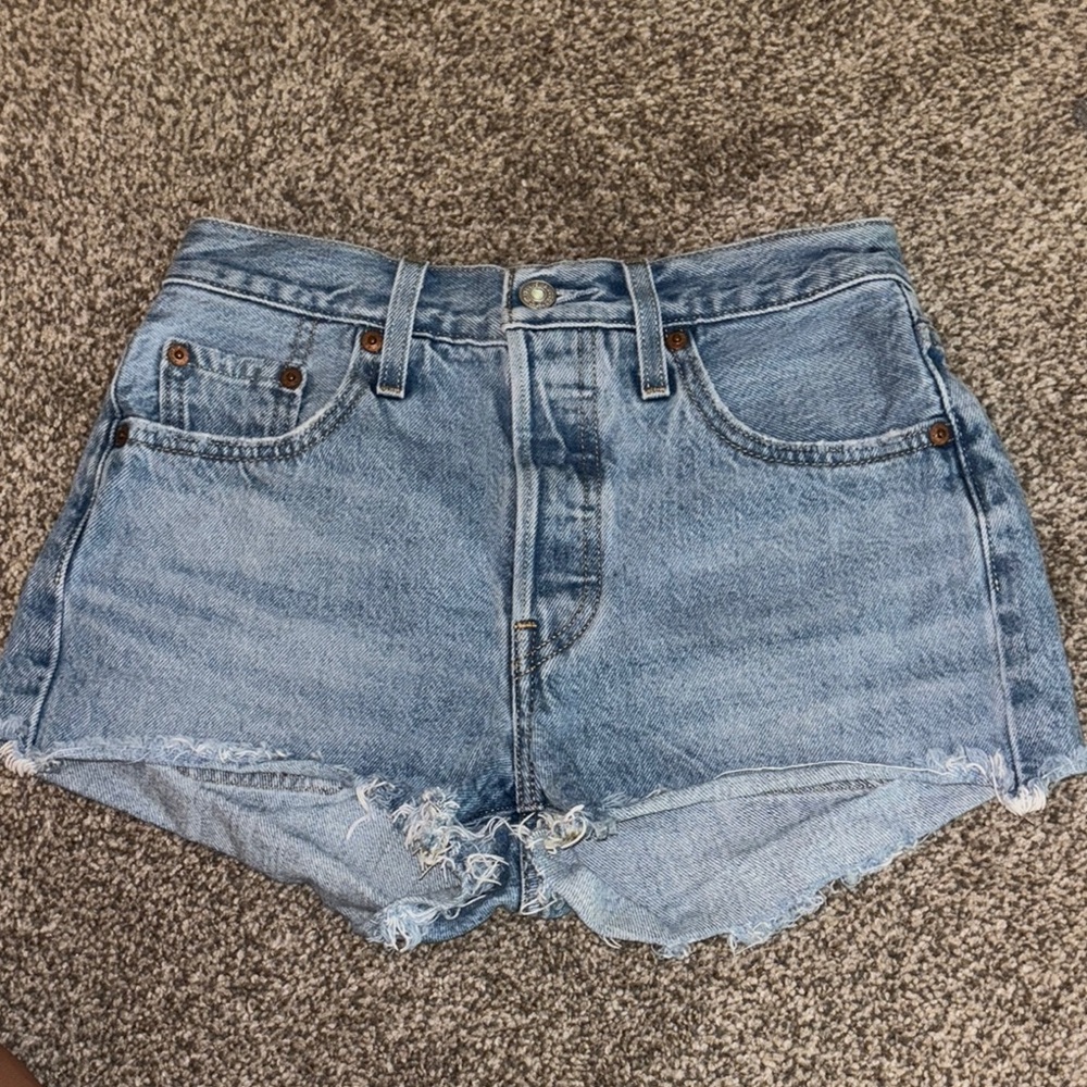 Levi's Blue Jean Shorts High-Waisted Distressed